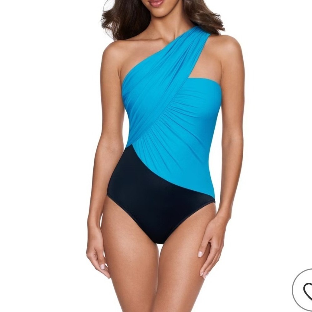 New! Magicsuit One Piece Solid Goddess Swimsuit 8 Teal Black Draped One Shoulder
